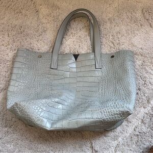 Vince Large Croc Embossed Leather Tote gray work bag purse shoulder